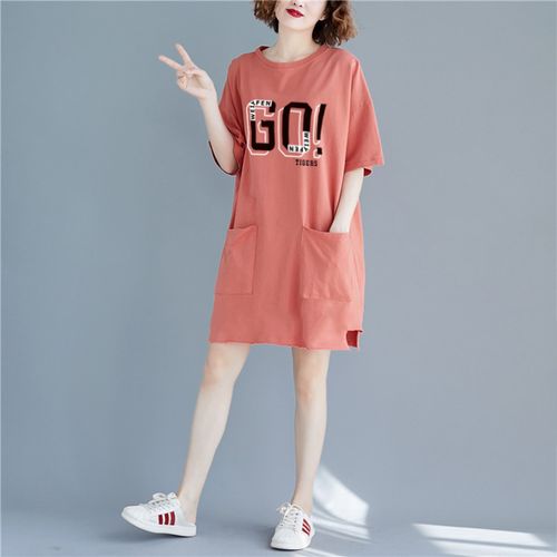胖妹妹大码女装纯棉连衣裙女夏季新款韩版宽松中长款休闲t恤裙子
