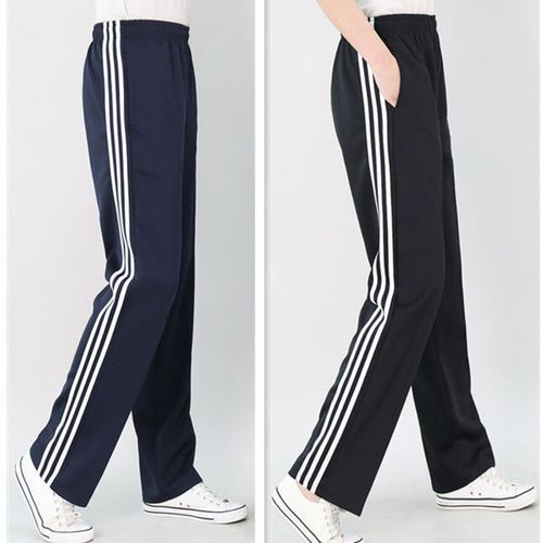 校裤三条杠春夏季男女运动裤初中高中学生三道杠深蓝色宽松校服裤