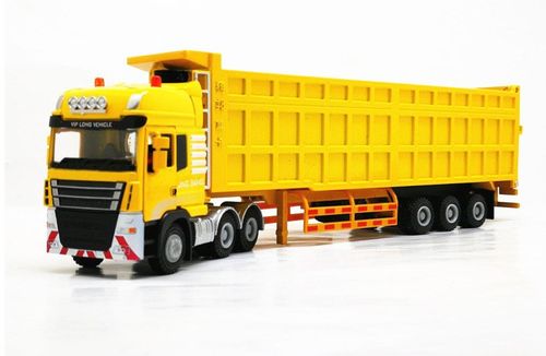 新品合金车1:50重型卡车加长自挂自卸翻斗运输货车模型玩具85013