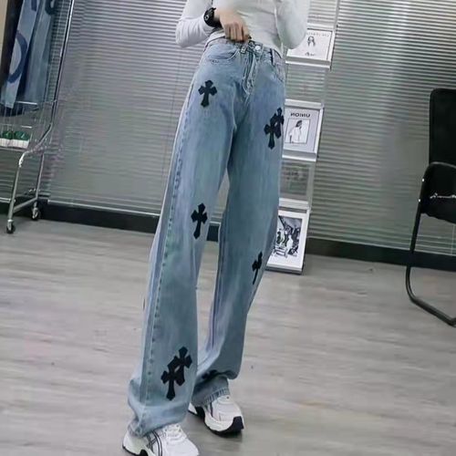 十支架高街港味浅色牛仔裤女2022新款阔腿宽松百搭高腰显瘦直筒裤