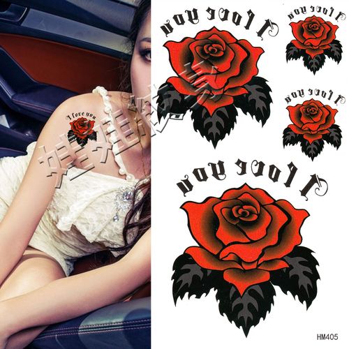 火红玫瑰花纹身贴纸防水女性感防真刺青贴一次性创意纹身纸胸手臂