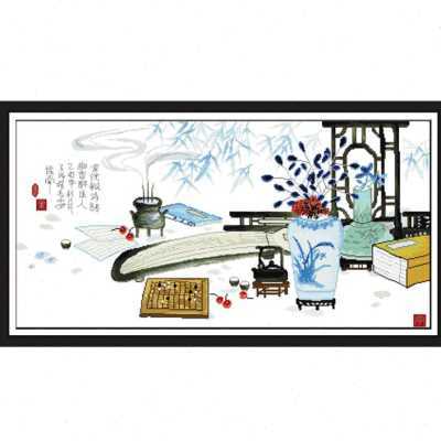 琴棋书画2022新款十字绣国学精粹客厅书房装饰画简单印花线绣套o