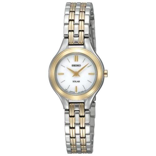 seiko/精工女手表太阳能双色调不锈钢石英礼物腕表22mm sup210