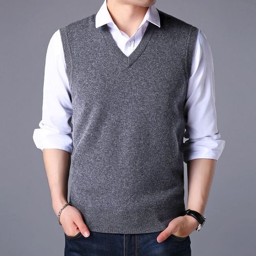 v领纯羊毛毛衣背心男羊毛衫马甲春秋季商务男装鸡心领针织衫坎肩