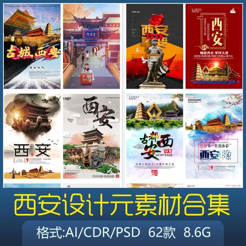 西安陕西城市宣传设计元素材标志性建筑楼手绘线描简笔画剪影合集
