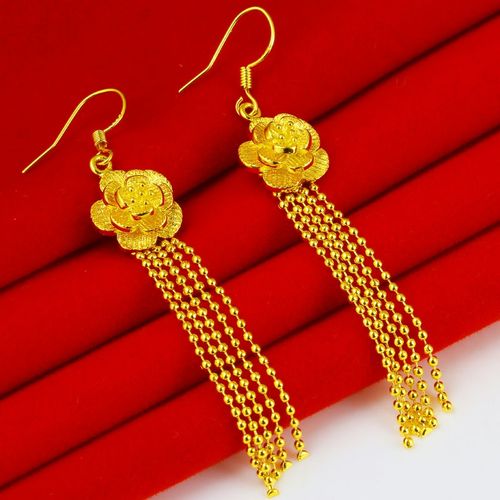 正品黄金耳环9999足金女款新娘结婚首饰纯金饰品金子花朵流苏年轻