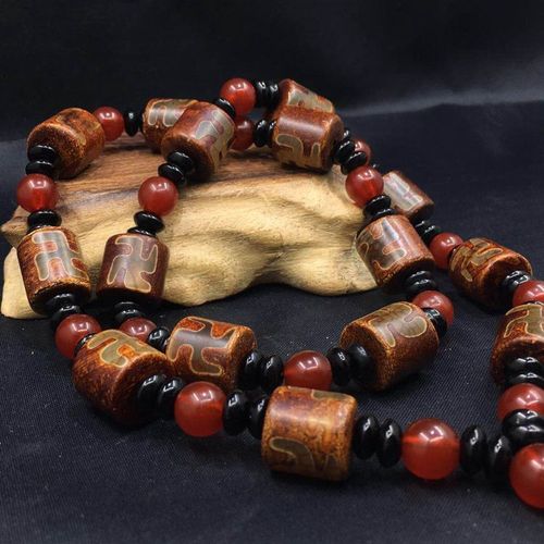 保真坦然玛瑙梵文天珠项链颈饰佩链三眼九眼天珠玛瑙毛衣链配饰风