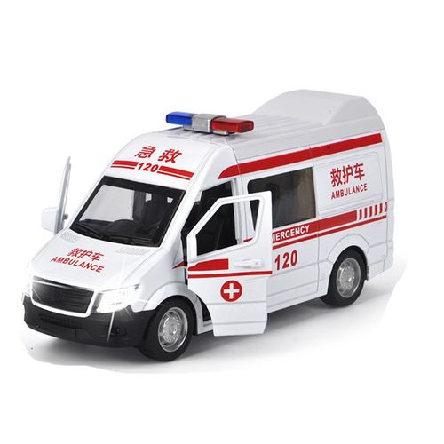 儿童玩具车声光合金120救护车模型仿真警车医疗面包车男孩 合金回力