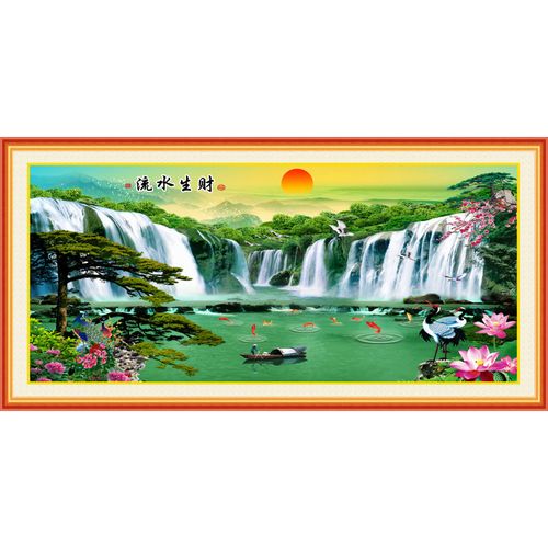 自粘墙纸墙壁贴画山水画风水画背景墙流水生财鸿运当头客厅装饰画 8