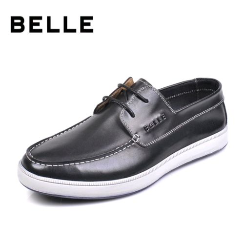 belle/百丽男鞋2021秋季新款头层牛皮平底系带皮鞋日常休闲板鞋潮