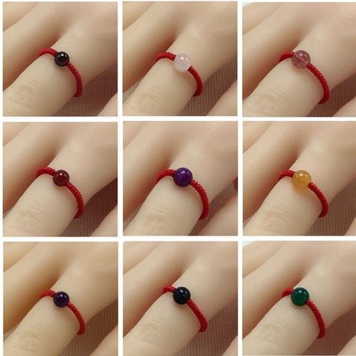 网红戒指女男情侣925银珠转运珠豆豆红绳编织闺蜜小红书同款指环