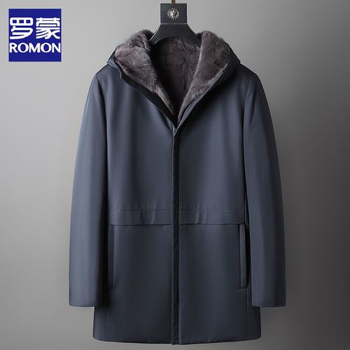 罗蒙派克服男派克服2021新款连帽可脱卸貂内胆真貂皮大衣水貂皮草