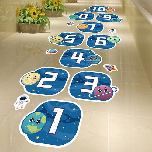 拼团中幼儿园跳格子跳房子贴纸卡通数字儿童房地面装饰墙贴画游戏