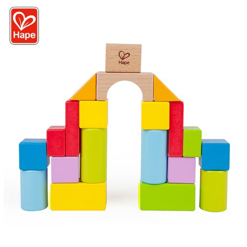 hape 益智拼搭积木建筑形状20大颗粒1盒小孩玩具彩色木质拼搭玩具