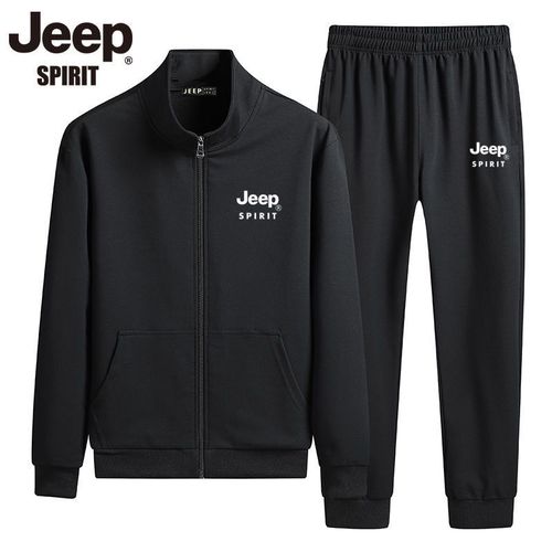 jeep吉普运动服套装男士春季宽松大码休闲两件套纯棉立领外套男