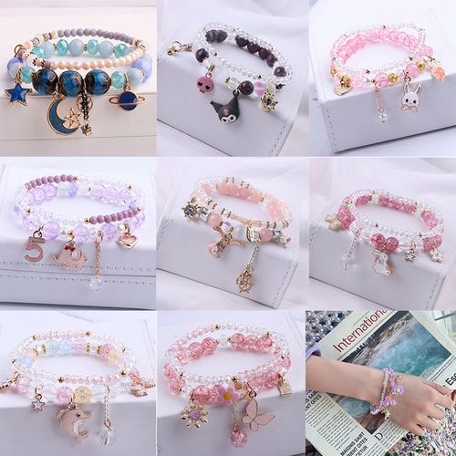 韩版闺蜜手链学生夏季甜美少女心水晶儿童弹力串珠手环小女孩配饰