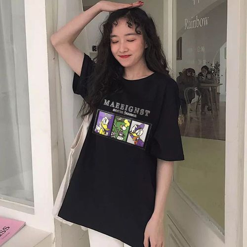 夏季黑白色t恤女纯棉短袖半袖宽松韩版百搭上衣纯色大码学生ins潮
