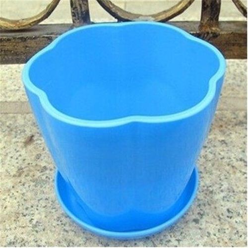 仿陶瓷花盆糖果色圆形塑料花盆彩色多肉花盆加厚花瓣阳台盆栽 蓝色