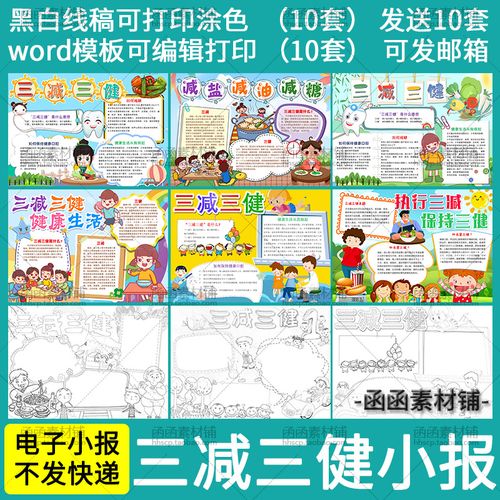 a642三减三健手抄报小学生word模板电子小报减盐减油