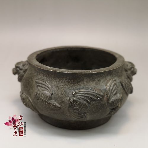 古玩收藏 超大五福炉老包浆铜香炉铜l炉焚香炉子老铜炉摆件