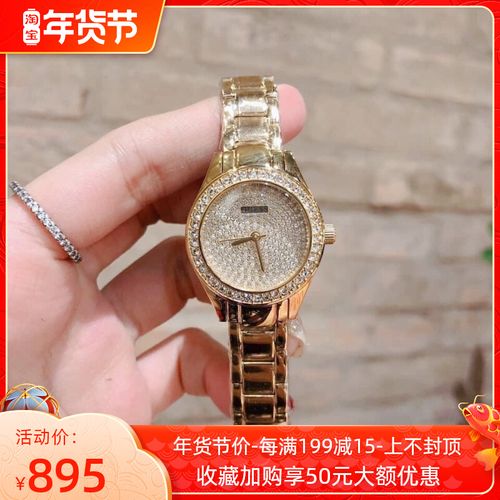 正品guess 盖斯手表女w0230l2气质金色不锈钢镶钻小表盘女士腕表