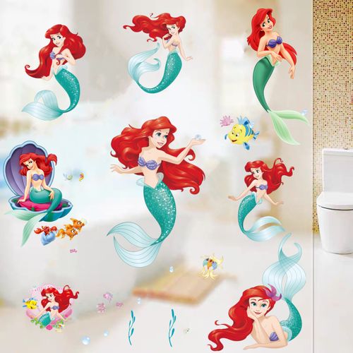 美人鱼爱丽儿公主城堡自粘墙贴女孩房儿童卧室浴室防水卡通贴纸画