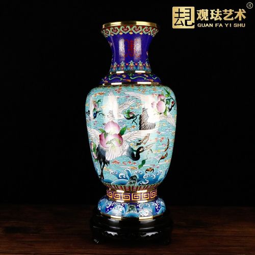 观珐艺术 景泰蓝大花瓶20寸群仙祝寿摆件紫铜胎掐丝老人生日礼物中式