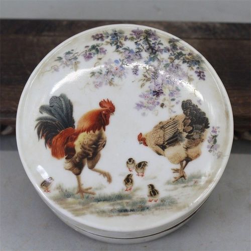 【官窑真品】江西瓷业公司款粉彩合家欢粉盒印泥盒古董古玩保真瓷