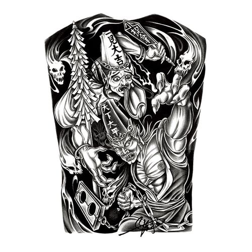 3张黑白无常钟馗纹身贴花臂半臂防水持久纹身贴纸仿真刺青赵云贴