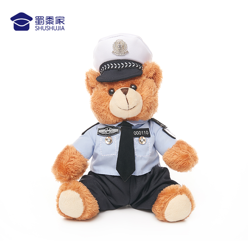 蜀黍家警察公仔泰迪熊定制棕色白色警熊毛绒玩具礼品 白帽小壮 默认款