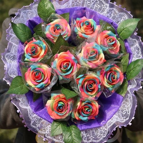 9朵11朵七彩玫瑰花束创意diy生日情人节礼物送女朋友闺蜜圣诞礼品