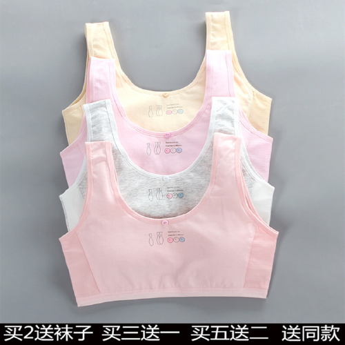 少女纯棉网纱夏季透气文胸初中高中学生发育期双层夹棉小背心内衣