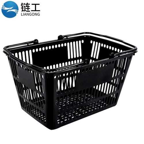 链工 购物篮加厚超市便利店手提蓝18升手柄篮子塑料提篮 18升5个(黑色