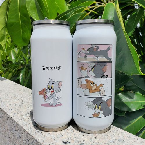 ins网红猫和老鼠水杯女吸管不锈钢保温杯可乐罐杯子高颜值男喝水