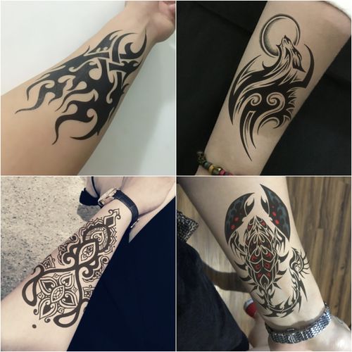 1份5张半臂火焰纹纹身贴防水男女仿真图腾小臂腿部