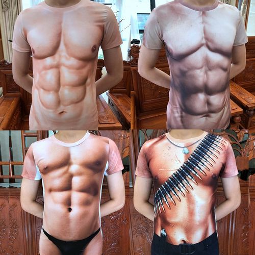3d肌肉t恤搞笑整蛊假腹肌年会服装男cosplay显胸腹肌衣服表演道具