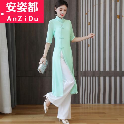 奥黛旗袍女年轻款气质时尚改良连衣裙禅舞服装春夏中国风复古茶服