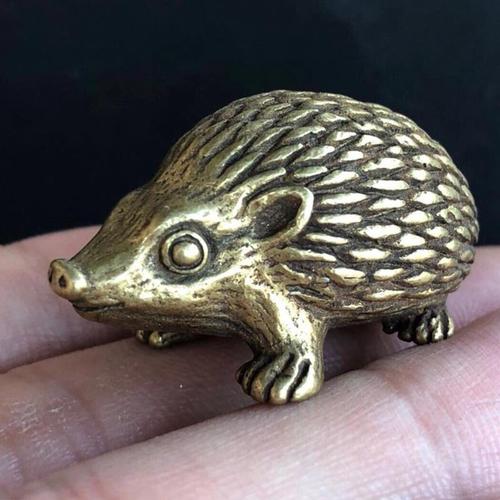 仿古纯铜实心招财小刺猬小摆件铜把件茶道盖置茶宠古玩铜器工艺品