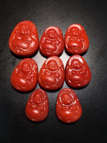 天然南红玛瑙收藏级精品弥勒佛锦红色无杂裂笑开心18k