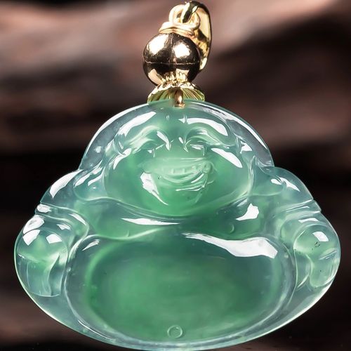 高档天然a货翡翠蓝水佛公吊坠女款冰种笑佛翡翠弥勒佛佛公吊坠