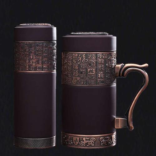 紫砂杯办公室茶杯车载紫砂保温杯男士商务百福杯送礼
