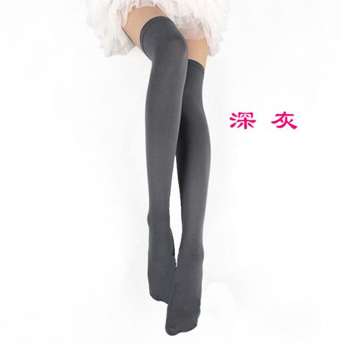 天鹅绒长筒过膝袜日系中高筒袜女裙靴丝袜学生女丝袜不透肉深灰色