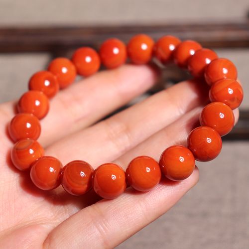 方言企业和田玉精品佩戴凉山柿子红玛瑙10mm圆珠手链手串男女款d