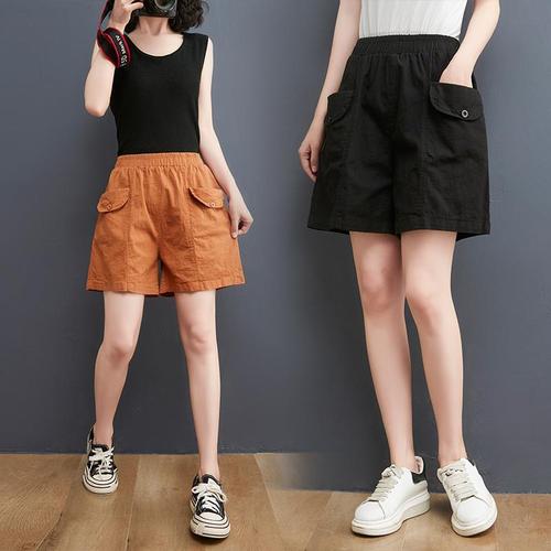 实拍胖mm文艺大码棉麻短裤女夏季透气宽松百搭时尚松紧腰薄热裤潮