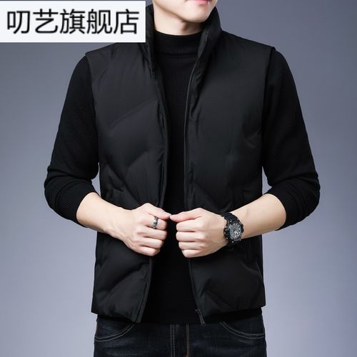 比音黑色勒芬羽绒马甲男新款时尚无袖羽绒服立领轻薄白鸭绒背雅戈黑色
