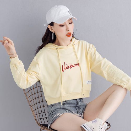 宽松短款卫衣2019新款女生高腰打底春秋运动休闲连帽