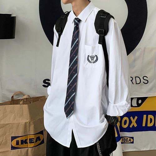 2022新款男装宽松男长袖dk制服学生风男生秋装上衣情侣jk衬衣男学生版