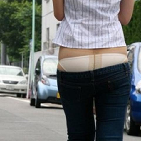 超低腰牛仔裤女后裆后腰特低露股沟露臀弹力蓝色直筒宽腿