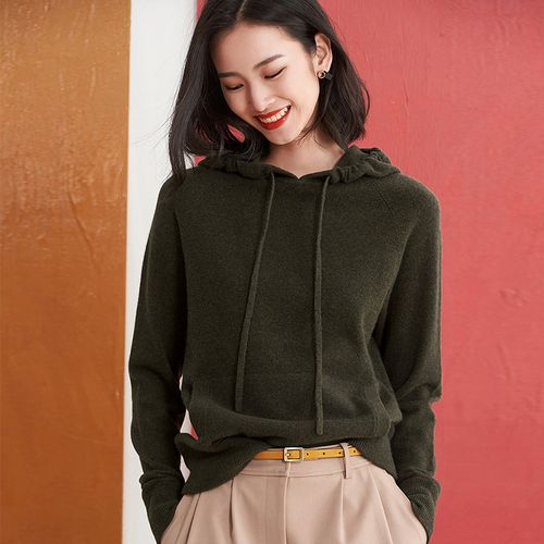 春秋新款卫衣女宽松韩版长袖羊绒衫连帽针织带兜上衣百搭毛衣外套