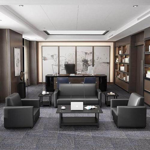 噷办公沙发简约现代办工三人位接待商务皮艺办公室